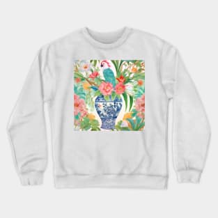 Parrot and chinoiserie jar watercolor painting Crewneck Sweatshirt